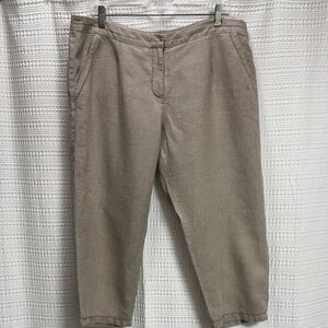 Eileen Fisher Linen Cropped pants Organic Khaki tan neutral classic tapered SZ L